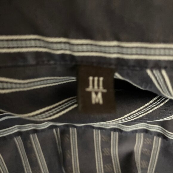 Zegna men's large City Shirt 100% cotton Charcoal grey striped NiCE - Picture 6 of 7